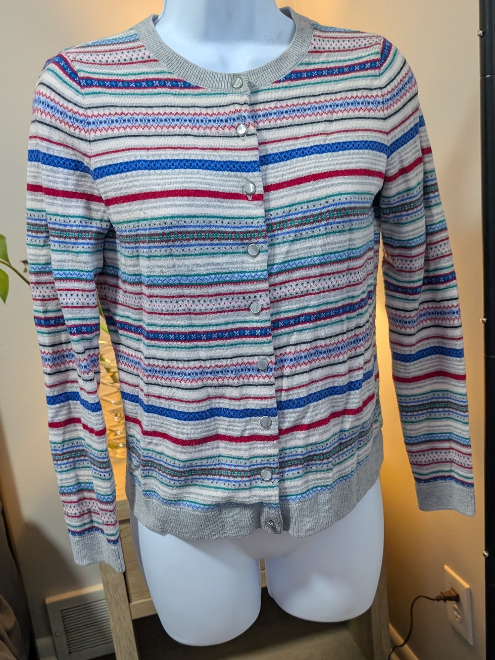 Talbots Striped Lambswool Cardigan